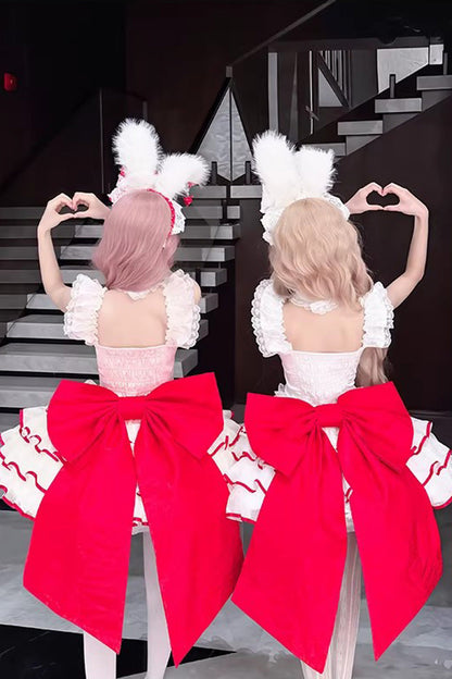 Cupid Strawberry Sleeveless Triple Layer Ruffle Bow Princess Ballet Sweet Lolita Dress 2 Colors