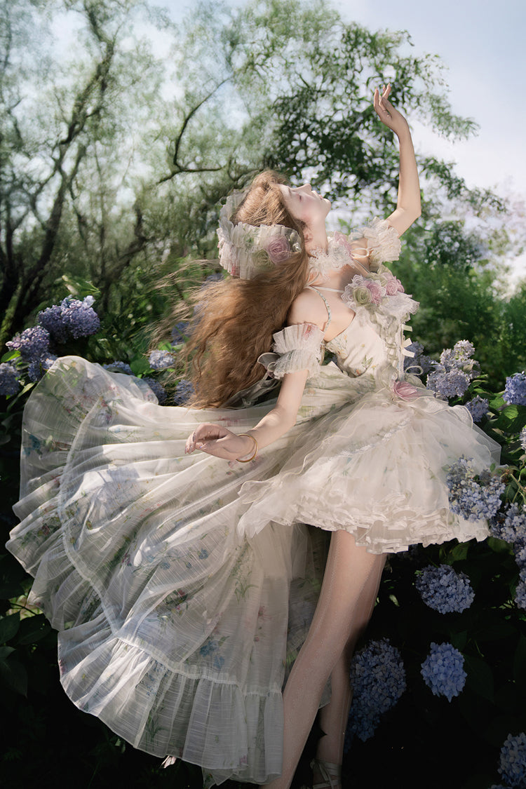 Emerald Layered Fishbone Lace-Up Lolita JSK - Spring Rose