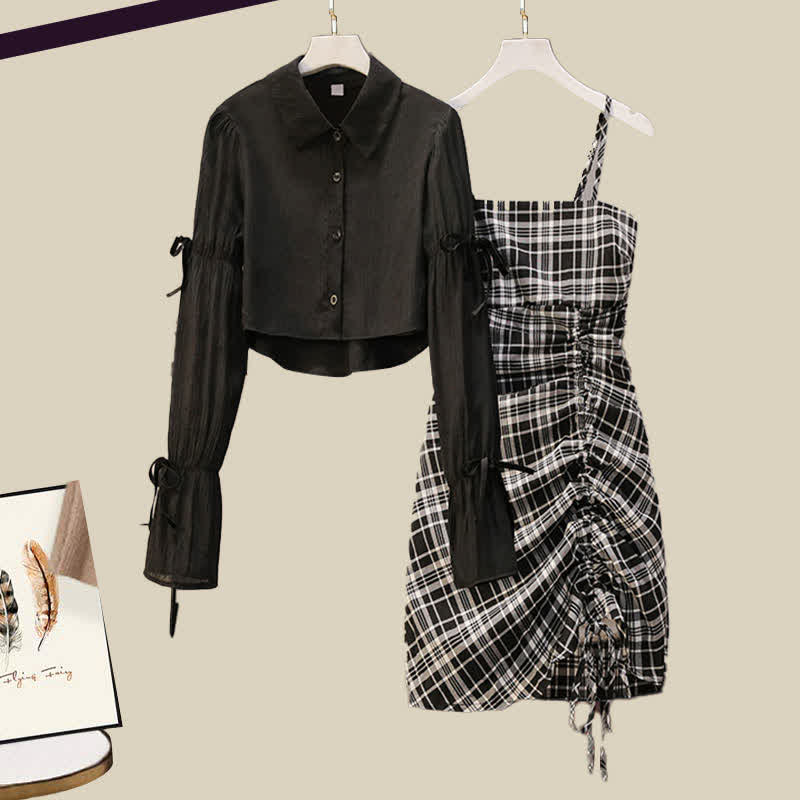 Slip Lattice Drawstring Size Plus Dress Set