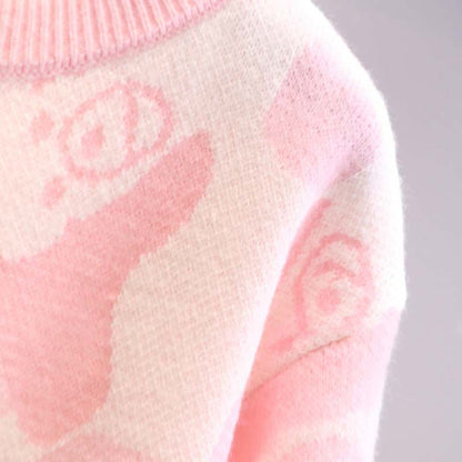 Sweater Bear Cartoon Print Set Split Skirt