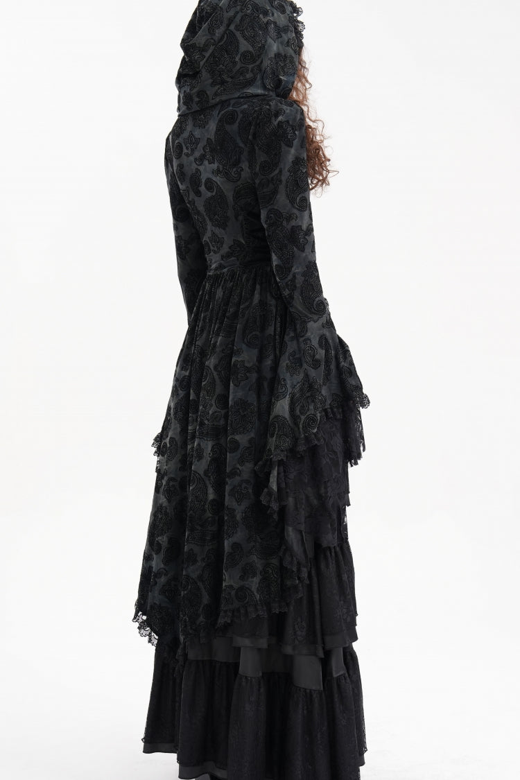 Hooded Ripped Jacket with Multi-Layer Lace Embroidery