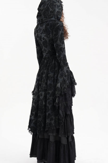 Hooded Ripped Jacket with Multi-Layer Lace Embroidery