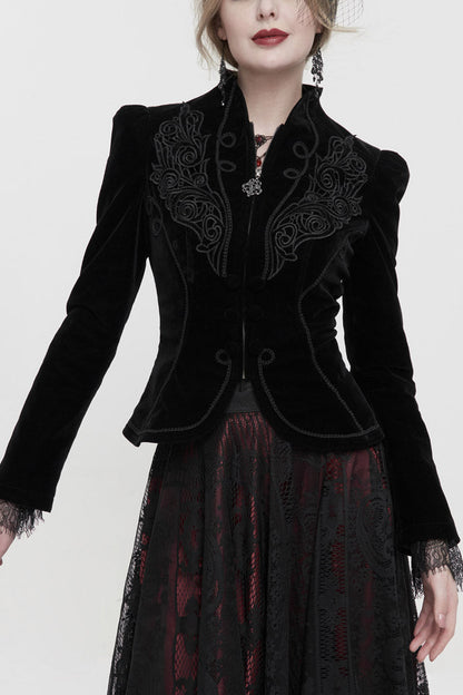 Women's Gothic Jacket with Velvet Applique and Zipper