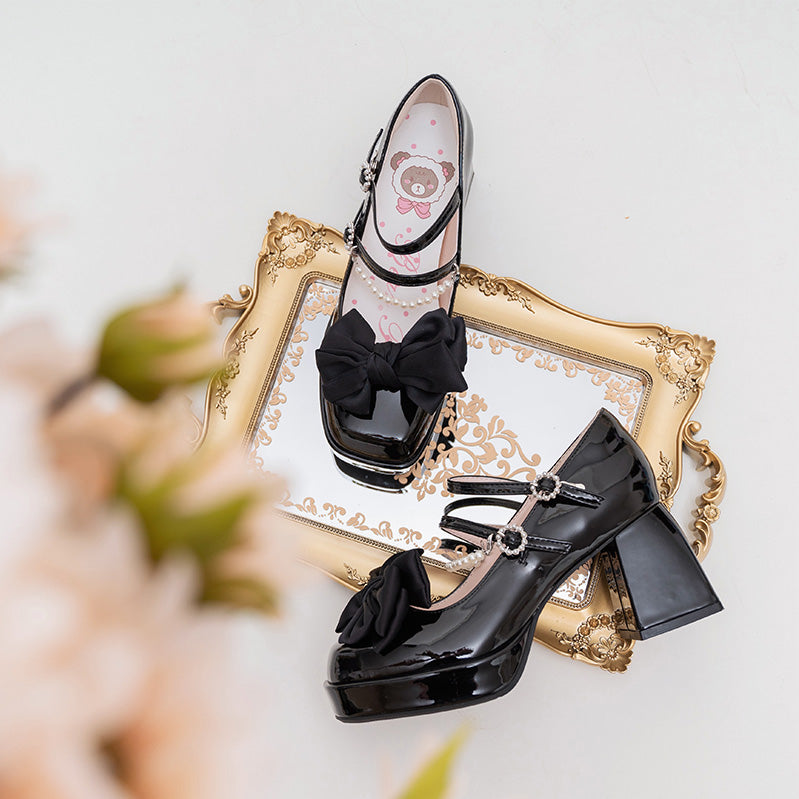 Kawaii Mary Janes Lolita Schuhe mit hohen Absätzen und Schleife