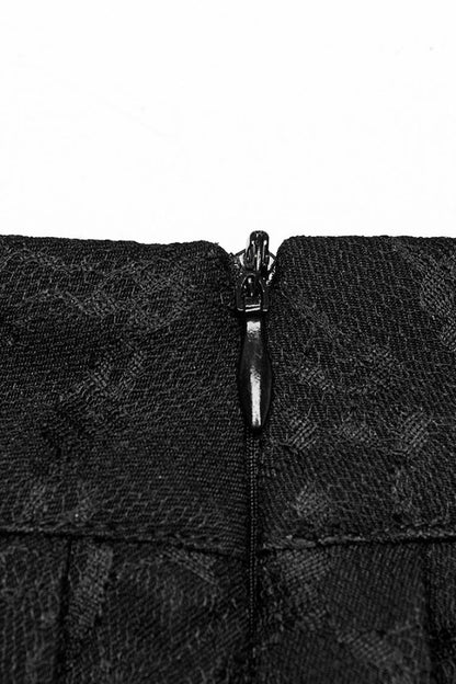 Chain-Adorned Pleated Punk Skirt with Lace Trim