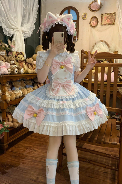 Sleeveless Multi-Layered Princess JSK with Ruffle Bow and Lace