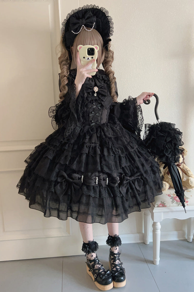 Black Dream Prologue Doll Multi-Layered Bow Gothic Dress
