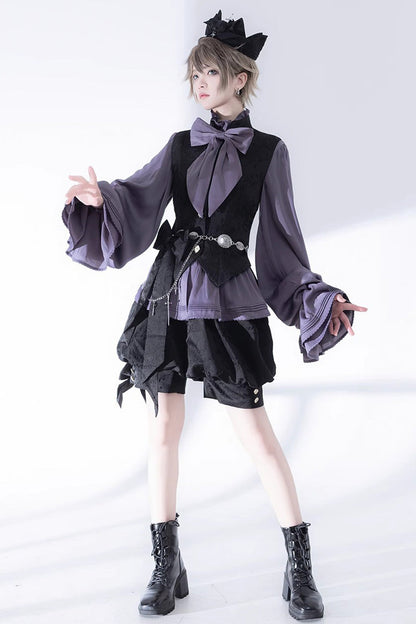 Ouji Vintage Gothic Rabbit-Hunt Print Lolita Shorts for Him
