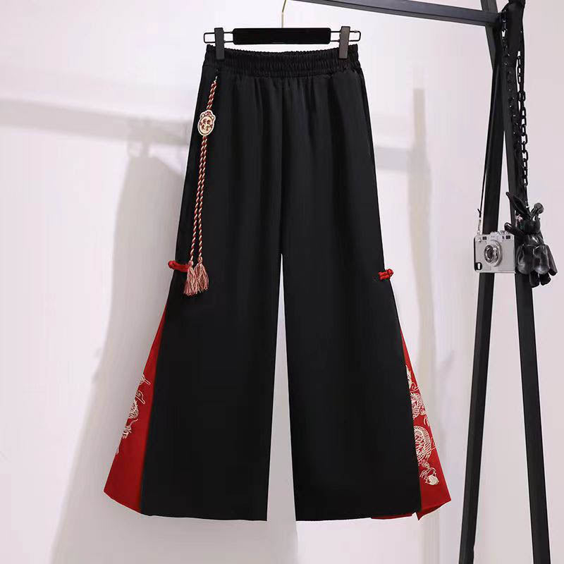 Vintage Dragon Embroideried Hoodie Wide Leg Split Pants