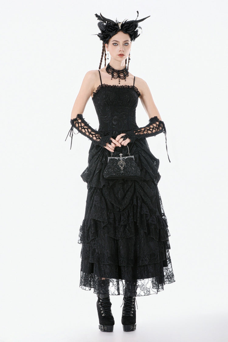 Embroidered Peplum Court Slip Dress in Gothic Style