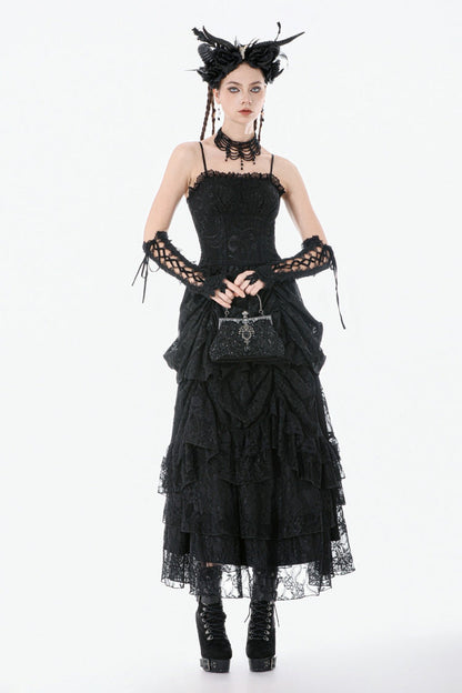 Embroidered Peplum Court Slip Dress in Gothic Style