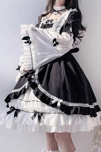 Hime Sleeves Gothic Princess Dress with Multi-Layer Ruffled Cardigan and Bow