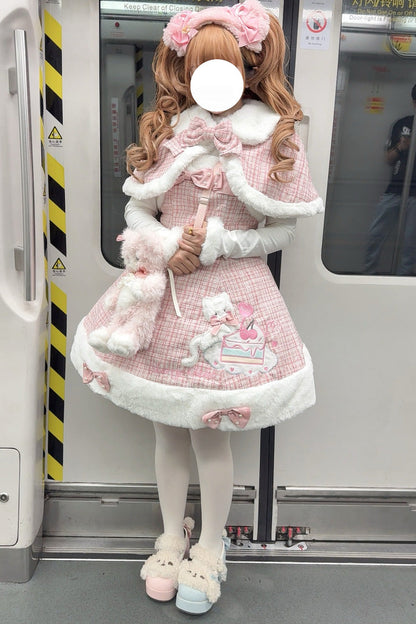 Pink Print Embroidery Bow Sweet Princess JSK Dress