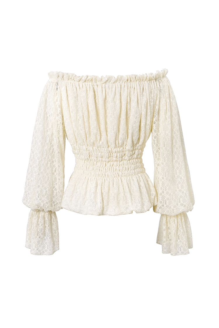 Ivory Off-Shoulder Long Sleeve Ruffled Lace Gothic Top