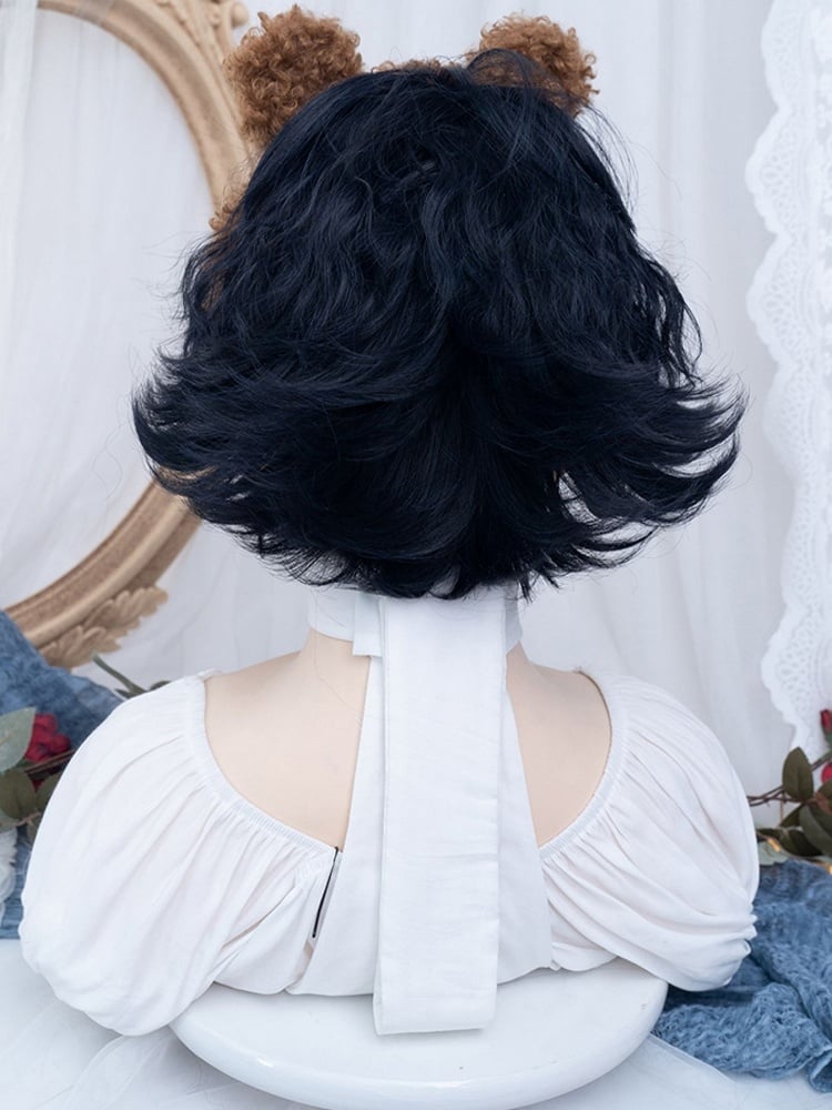 Dark Blue Short Wavy Wig