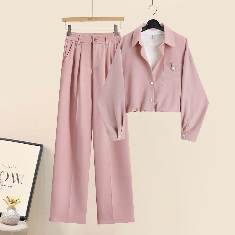 Chemise à revers rose et pantalon de costume décontracté