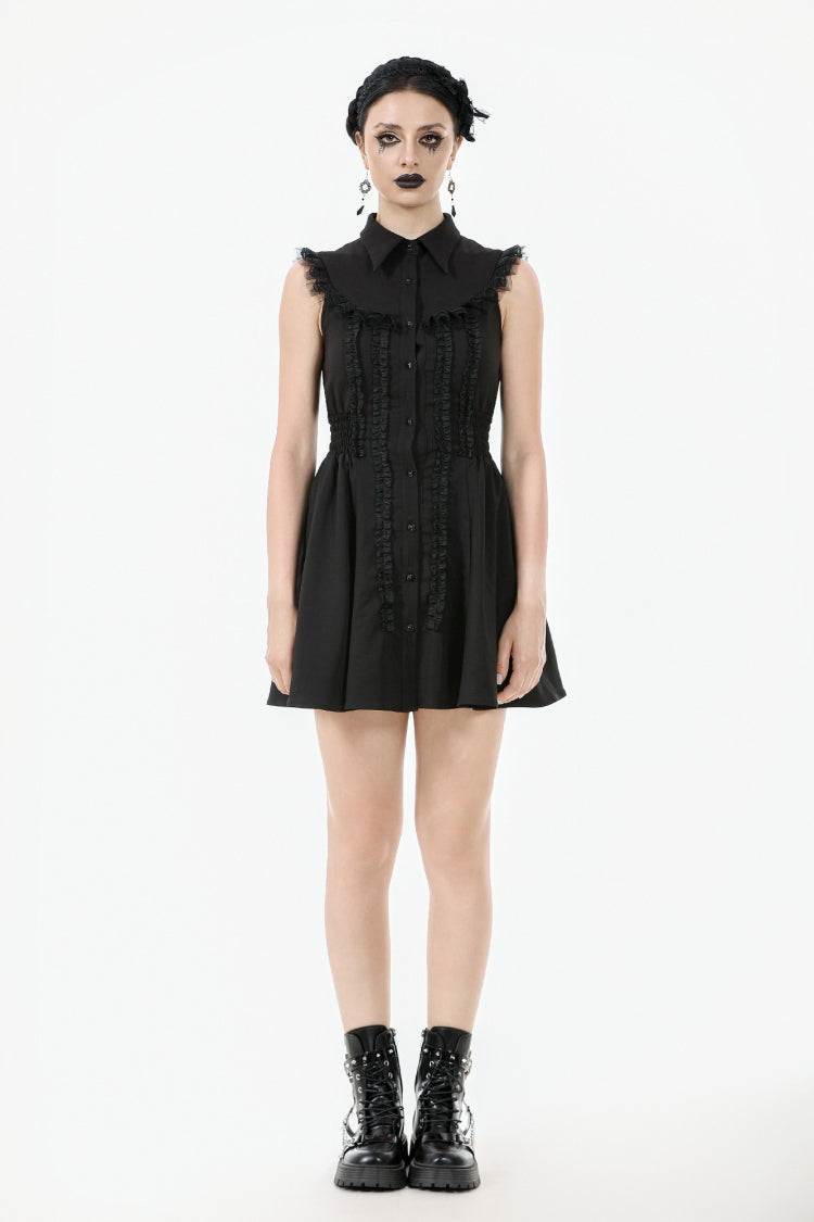 Obsidian Lapel Collar Sleeveless Lace Button-Front Gown - Graduation