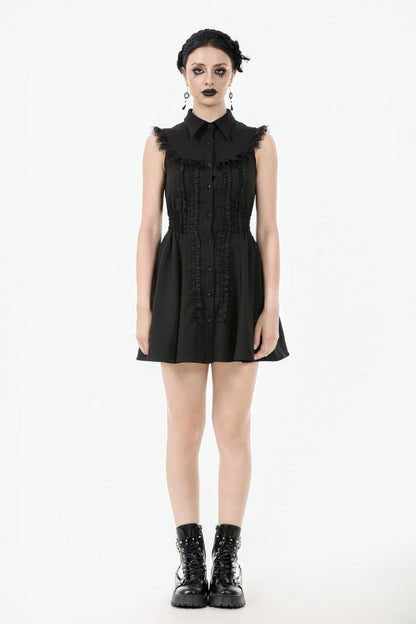 Obsidian Lapel Collar Sleeveless Lace Button-Front Gown - Graduation