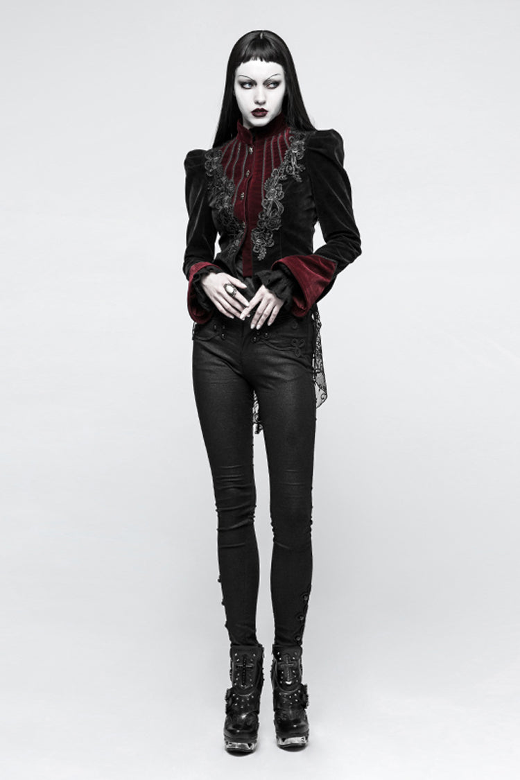 Gothic Jacket for Her with 3D Floral Decoration and Stand Collar