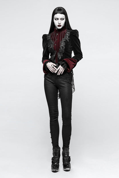 Gothic Jacket for Her with 3D Floral Decoration and Stand Collar