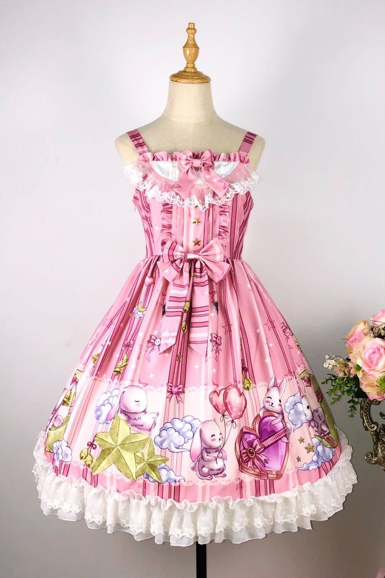 Bunny Star Paradise Sleeveless Print Ruffle Bowknot Lace Sweet Lolita Jsk Dress