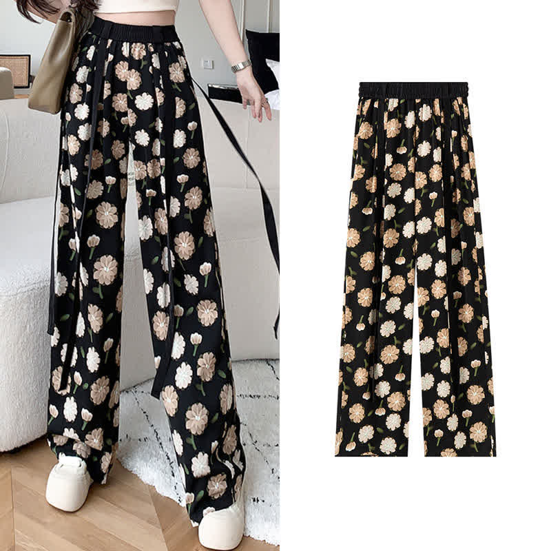 Chiffonhose mit weitem Bein und Vintage-Blumen-Print