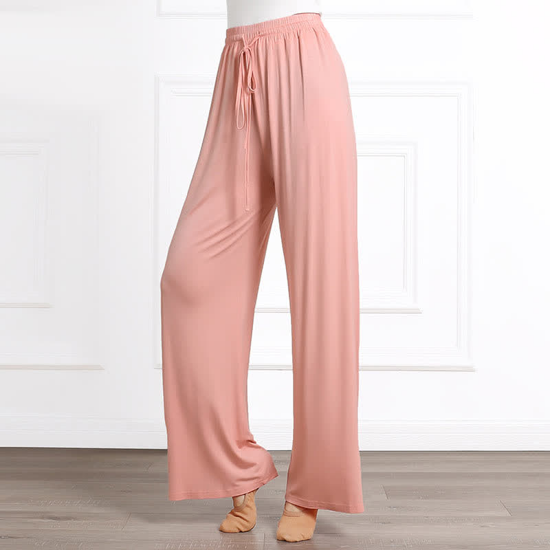 Pantalon décontracté élégant à taille haute et à lacets, coupe ample et fluide 