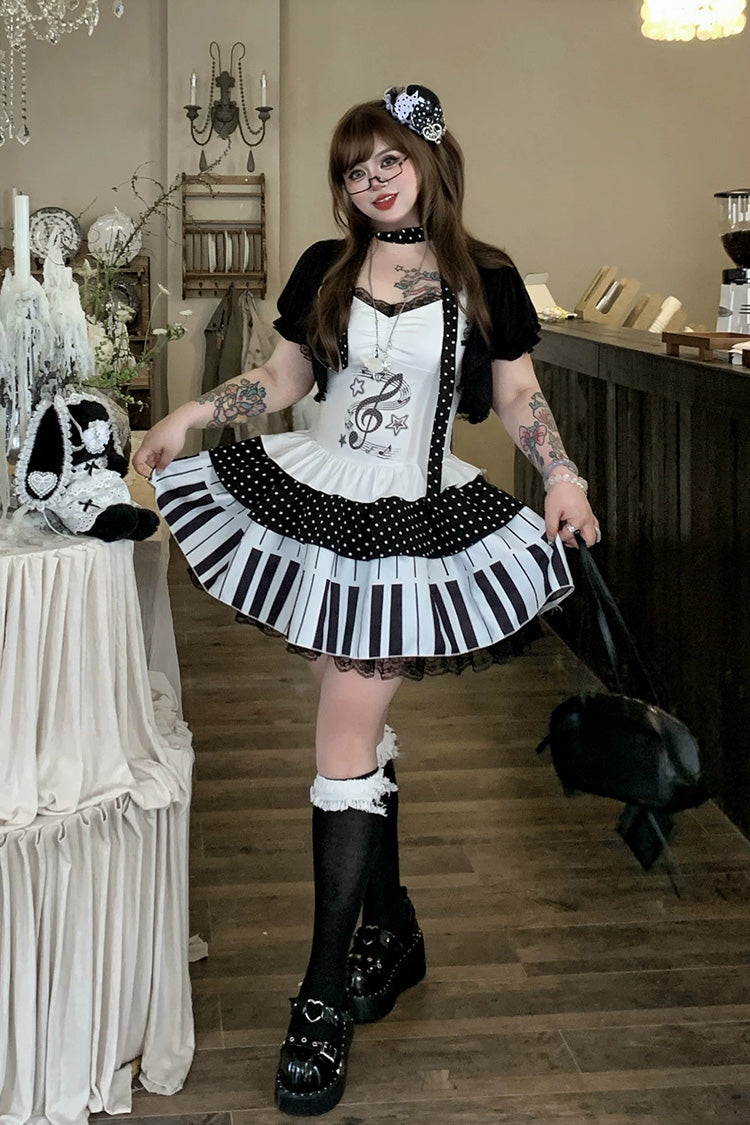 Halter Sleeveless Piano Print Lace Plus-Size Lolita JSK