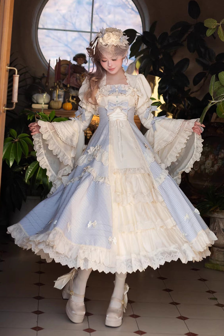 Sleeveless Double Printed Ruffled Open Bow Lace-Up Sweet Lolita JSK Long