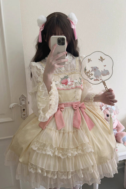 Moon Rabbit Ruffle Embroidery Cardigan Jsk - Sweet Lolita Bowknot