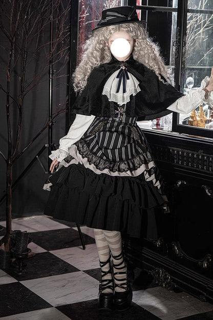 Black Manor Multi-layer Striped Ruffle Gothic Lolita Skirt