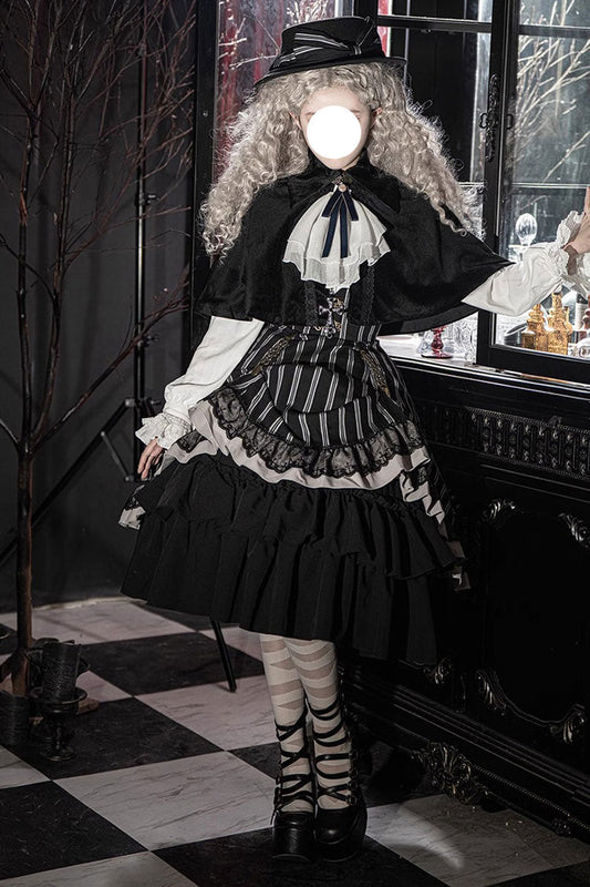Black Manor Multi-layer Striped Ruffle Gothic Lolita Skirt