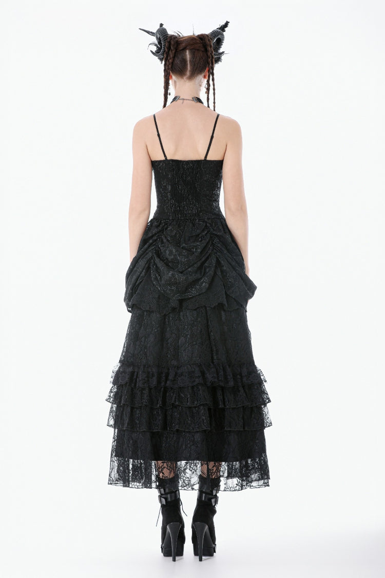 Embroidered Peplum Court Slip Dress in Gothic Style