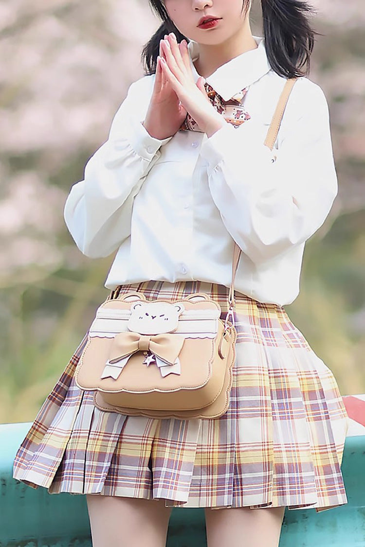 Brown Bowknot Bear Crossbody Bag