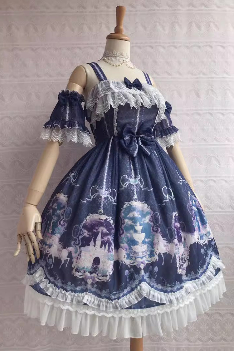 Sweetie Violet Unicorn Print Ruffle Jsk Dress - Secret Garden Lolita