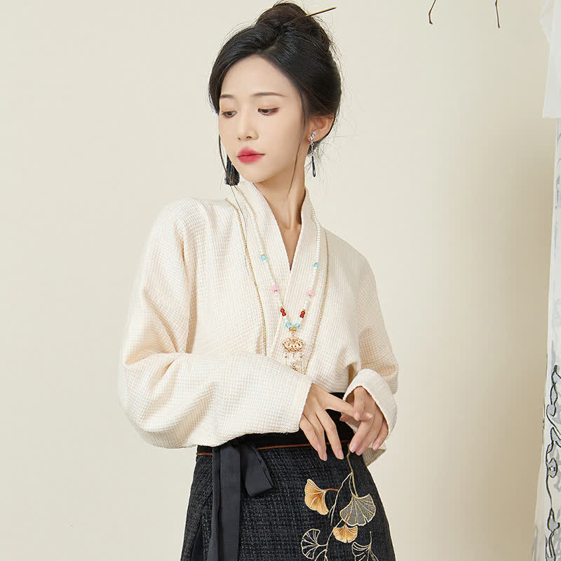 Elegant Bunny Embroideried Coat Shirt Floral High Waist Skirt