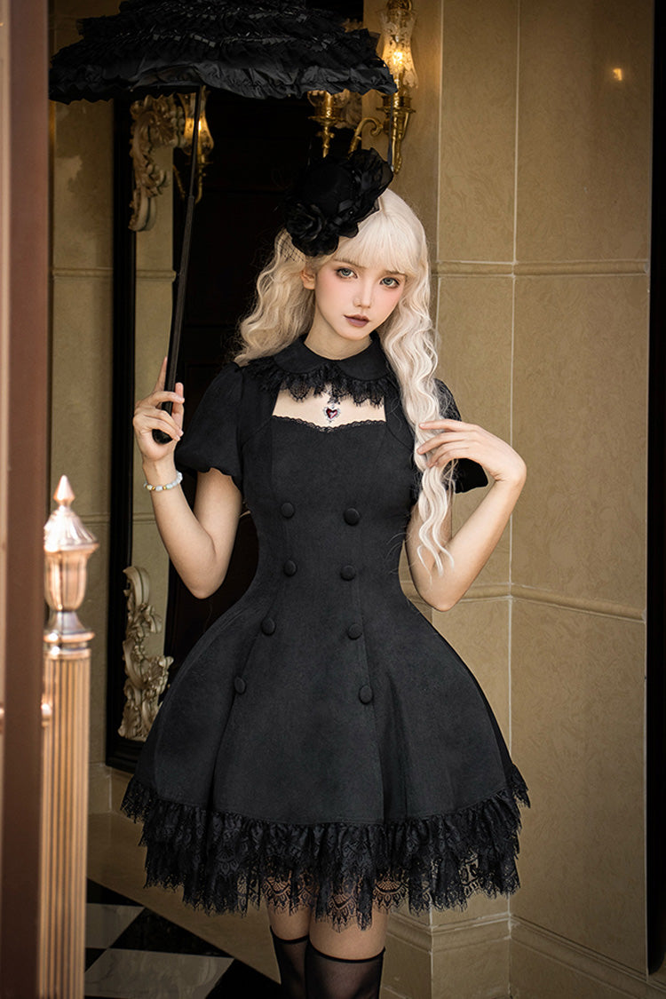 Double-Breasted Hollow Gothic Short-Sleeve Dress