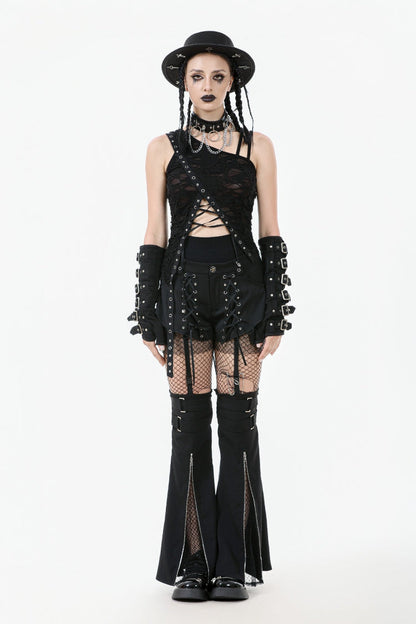 Asymmetric Hem Punk Top with Eyelet Lacing