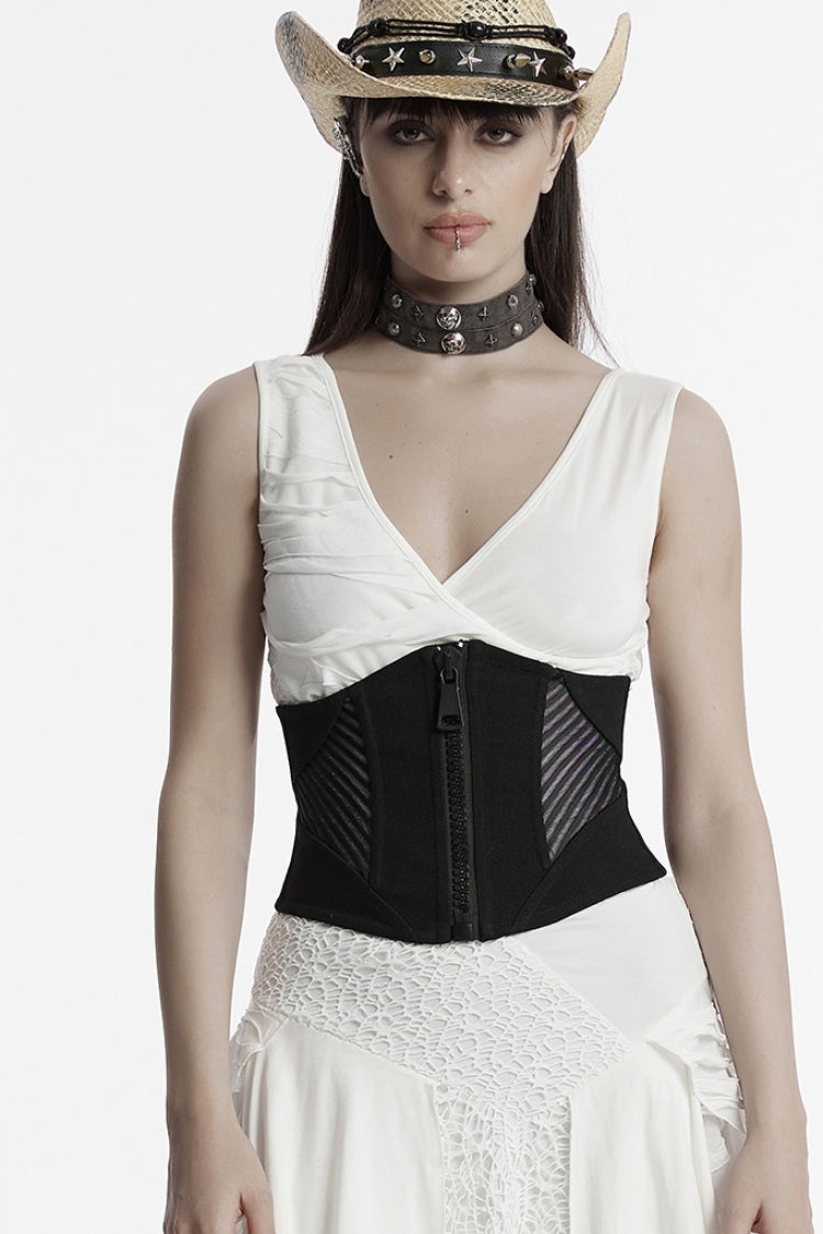 Mesh Zipper Underbust Corset for Punk Style