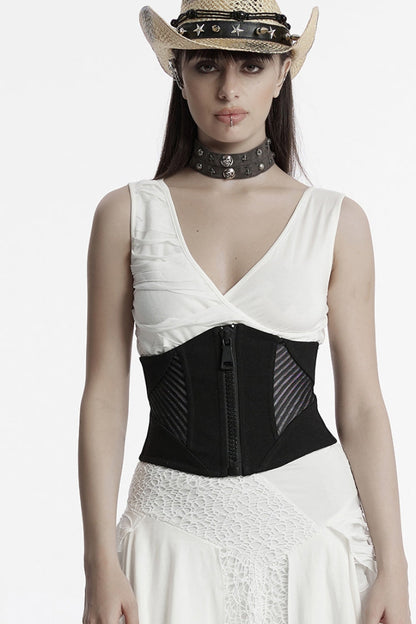 Mesh Zipper Underbust Corset for Punk Style