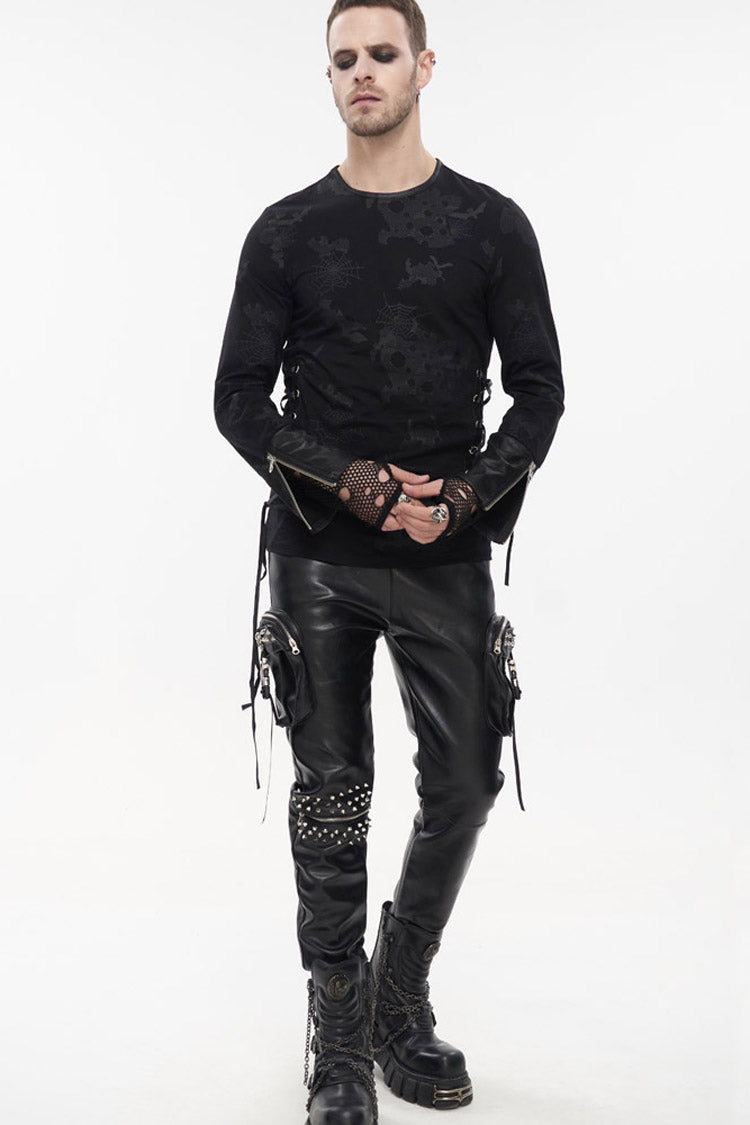Rebel Rivet Zipper Pocket Faux Leather Cargo Trousers
