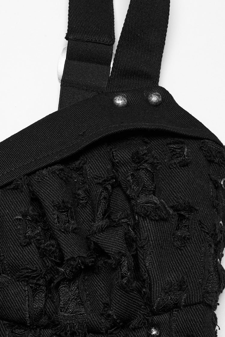 Black Punk Sleeveless Waistcoat with Rivets and Lacing - NoirEdge