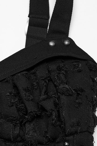 Black Punk Sleeveless Waistcoat with Rivets and Lacing - NoirEdge
