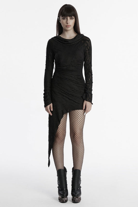 Irregular Hooded Ripped Asymmetric Punk Festival Dress