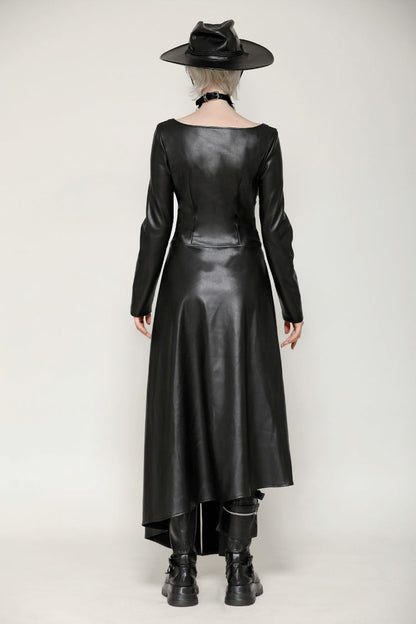 Jet Black Cut-Out Side Slit Asymmetrical Hem Punk Dress
