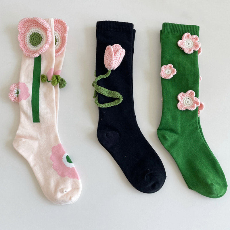 Sweet Tulip Pattern Print Knit Ankle Socks