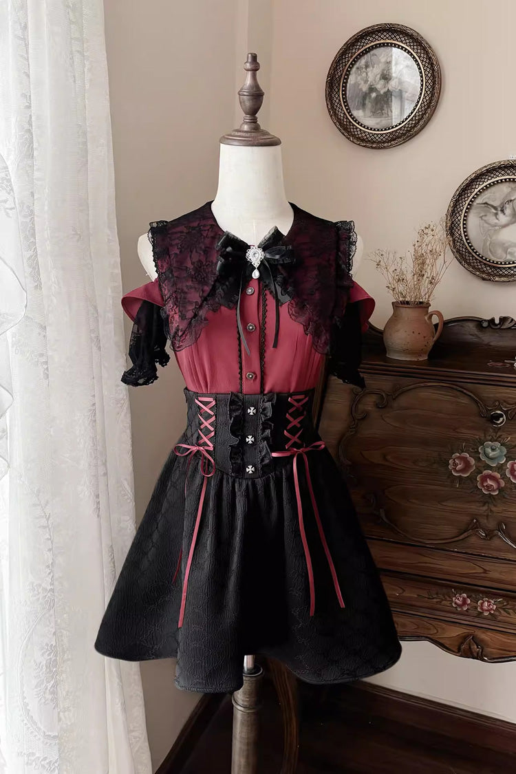 Overture to the Dead Off-Shoulder Jirai Kei Skirt Set - Noir