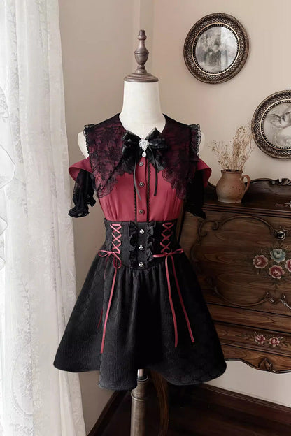 Overture to the Dead Off-Shoulder Jirai Kei Skirt Set - Noir