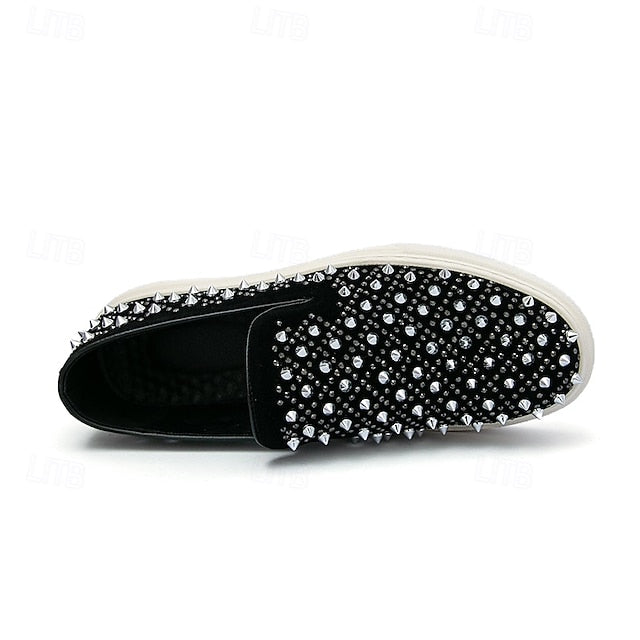 Men's Black Slip-On Shoes with Pearl Detailing - Elegant