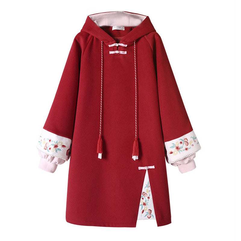 Robe sweat-shirt en peluche avec broderie de grue vintage